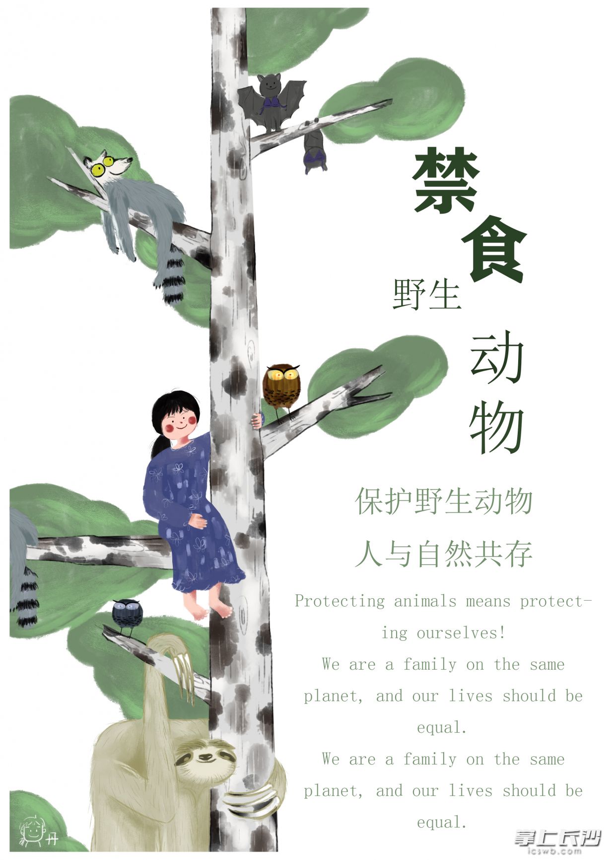 2月16日畫的禁食野生動(dòng)物海報(bào)