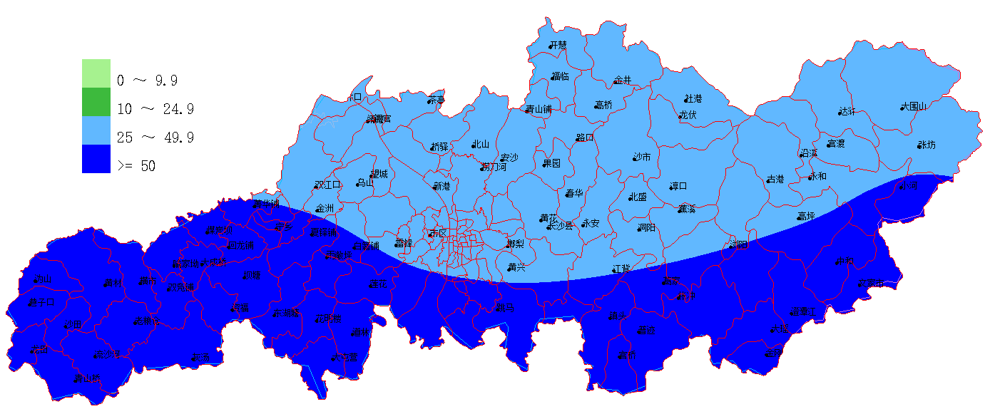 4月10日08時～11日20時降水量預(yù)報（單位：毫米）