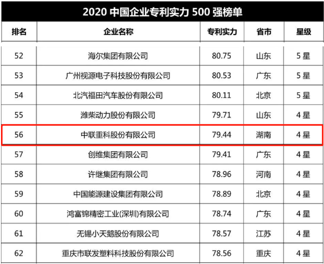 中國企業(yè)專利實力500強榜單,。