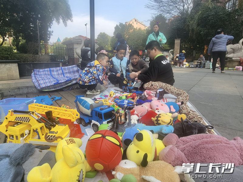 小朋友們正在交換各自的玩具,。長沙晚報全媒體記者 王斌 攝