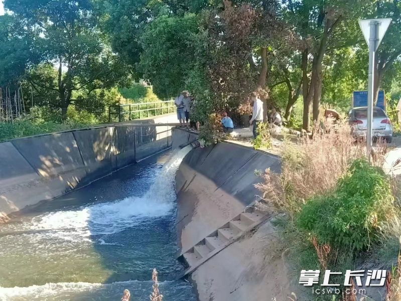 在寧鄉(xiāng)市雙江口鎮(zhèn)雙江口社區(qū)東風(fēng)組，溈江水被抽進(jìn)雙清排渠,。  均為長沙晚報(bào)全媒體記者張禹,、通訊員曹衛(wèi)紅攝