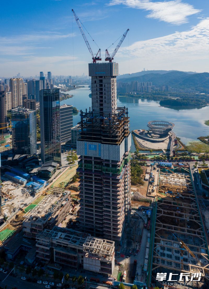 10月20日,，梅溪湖第一高樓金茂大廈突破200米,，項目建設取得階段性勝利。 長沙晚報全媒體記者 鄒麟 攝