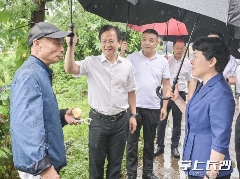 吳桂英在青竹湖街道霞凝港社區(qū)湘江堤灘洪水風(fēng)險區(qū)隨機走訪沿岸居民,，了解防汛備汛有關(guān)情況。