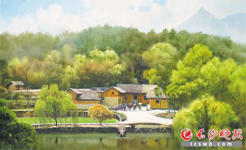 黃鐵山水彩畫《紅色故里組畫：新中國的明媚陽光·毛澤東故居》（100×140cm）