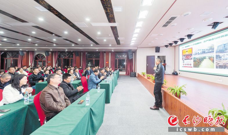 現(xiàn)代農(nóng)業(yè)產(chǎn)業(yè)領(lǐng)軍人才高端研修班學(xué)員在分享鄉(xiāng)村振興工作經(jīng)驗(yàn),。長(zhǎng)沙晚報(bào)全媒體記者 郭雨滴 攝