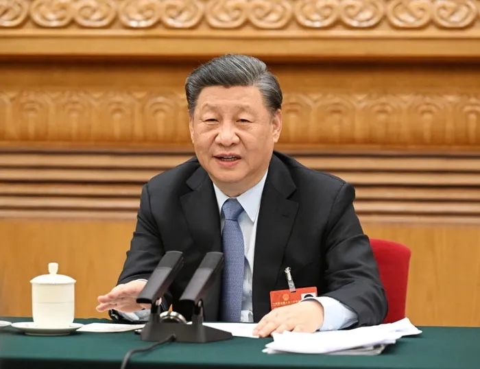 2023年3月5日,，習(xí)近平參加他所在的十四屆全國(guó)人大一次會(huì)議江蘇代表團(tuán)審議。新華社記者 李學(xué)仁 攝