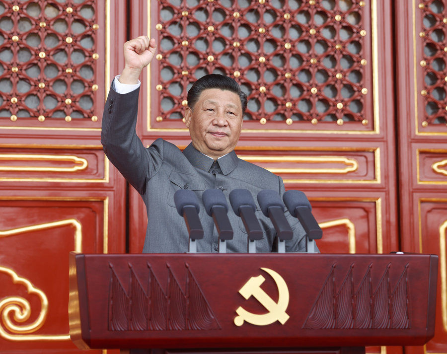 2021年7月1日，慶祝中國共產(chǎn)黨成立100周年大會在北京天安門廣場隆重舉行,。中共中央總書記,、國家主席、中央軍委主席習近平發(fā)表重要講話,。新華社記者 鞠鵬 攝